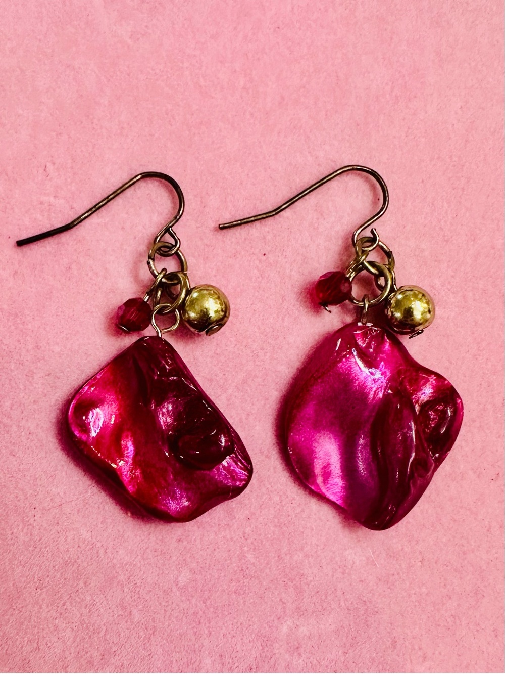 Fuchsia Iridescent Shell Drop Earrings